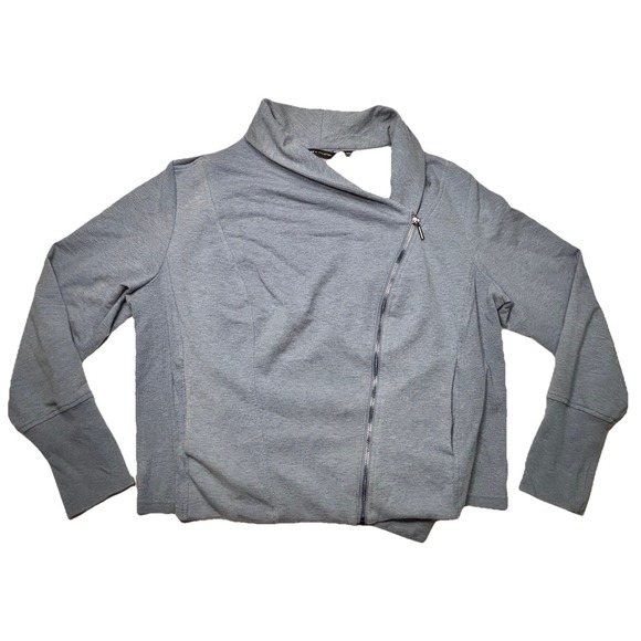 H by Halston Jackets & Blazers - H by Halston Womens 22W Blue Asymmetrical Zip Knit Jacket Moto Blazer Stretch